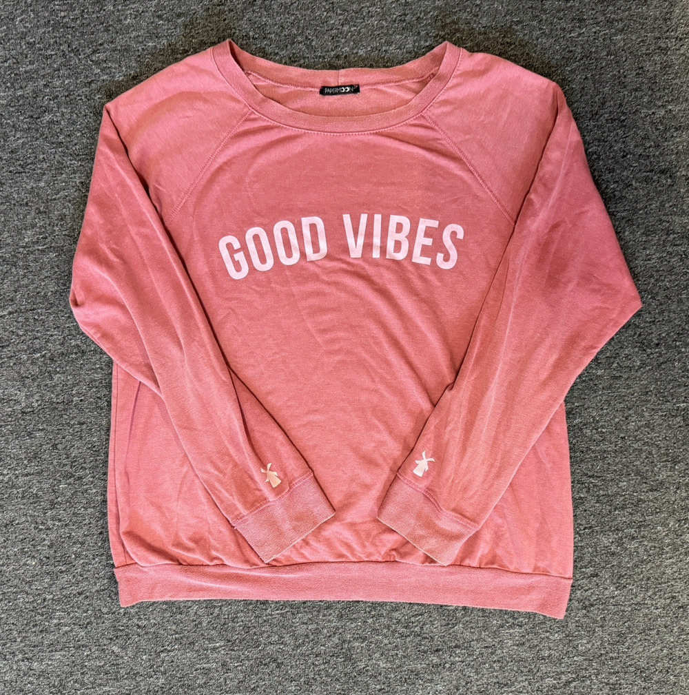 Dutch Bros Coffee Long Sleeve Shirt Women M Pink GOOD VIBES Made in USA